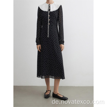 100% Poly Polka Dot Pearl Button Up Kleid